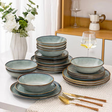 Load image into Gallery viewer, AmorArc Ceramic Dinnerware Sets,Handmade Reactive Glaze Stoneware Plates and Bowls Sets,Highly Chip and Crack Resistant | Dishwasher &amp; Microwave Safe Dishes Set,Service for 4 Dishes Set(12pc),OCEAN
