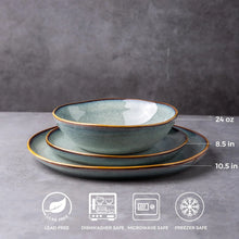 Load image into Gallery viewer, AmorArc Ceramic Dinnerware Sets,Handmade Reactive Glaze Stoneware Plates and Bowls Sets,Highly Chip and Crack Resistant | Dishwasher &amp; Microwave Safe Dishes Set,Service for 4 Dishes Set(12pc),OCEAN
