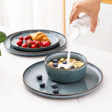 Load image into Gallery viewer, AmorArc Ceramic Dinnerware Sets for 8, 24 Pieces Stoneware Plates and Bowls Sets, Scratch Resistant Dishes, Dishwasher &amp; Microwave Safe, Space Blue (Service for 8)
