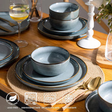 Load image into Gallery viewer, AmorArc Ceramic Dinnerware Sets for 8, 24 Pieces Stoneware Plates and Bowls Sets, Scratch Resistant Dishes, Dishwasher &amp; Microwave Safe, Space Blue (Service for 8)
