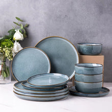 Load image into Gallery viewer, AmorArc Ceramic Dinnerware Sets for 8, 24 Pieces Stoneware Plates and Bowls Sets, Scratch Resistant Dishes, Dishwasher &amp; Microwave Safe, Space Blue (Service for 8)
