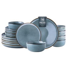 Load image into Gallery viewer, AmorArc Ceramic Dinnerware Sets for 6, 18 Pieces Stoneware Plates and Bowls Sets, Scratch Resistant Dishes, Dishwasher &amp; Microwave Safe, Space Blue (Service for 6)
