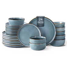 Load image into Gallery viewer, AmorArc Ceramic Dinnerware Sets for 8, 24 Pieces Stoneware Plates and Bowls Sets, Scratch Resistant Dishes, Dishwasher &amp; Microwave Safe, Space Blue (Service for 8)
