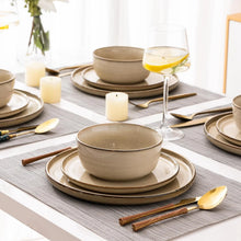 Load image into Gallery viewer, AmorArc Ceramic Dinnerware Sets for 4, 12 Pieces Stoneware Plates and Bowls Sets, Scratch Resistant Dishes, Dishwasher &amp; Microwave Safe, Reactive Glaze-Cappuccino (Service for 4)
