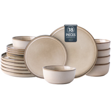 Load image into Gallery viewer, AmorArc Ceramic Dinnerware Sets for 6, 18 Pieces Stoneware Plates and Bowls Sets, Scratch Resistant Dishes, Dishwasher &amp; Microwave Safe, Reactive Glaze-Cappuccino (Service for 6)
