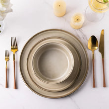 Load image into Gallery viewer, AmorArc Ceramic Dinnerware Sets for 6, 18 Pieces Stoneware Plates and Bowls Sets, Scratch Resistant Dishes, Dishwasher &amp; Microwave Safe, Reactive Glaze-Cappuccino (Service for 6)
