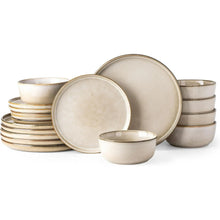 Load image into Gallery viewer, AmorArc Ceramic Dinnerware Sets for 6, 18 Pieces Stoneware Plates and Bowls Sets, Scratch Resistant Dishes, Dishwasher &amp; Microwave Safe, Reactive Glaze-Cappuccino (Service for 6)
