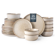 Load image into Gallery viewer, AmorArc Ceramic Dinnerware Sets for 8, 24 Pieces Stoneware Plates and Bowls Sets, Scratch Resistant Dishes, Dishwasher &amp; Microwave Safe, Reactive Glaze-Cappuccino (Service for 8)
