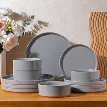 Load image into Gallery viewer, AmorArc Ceramic Dinnerware Set for 4 | Speckled Stoneware Plates and Bowls with unglazed terracotta | Scratch Resistant, Dishwasher &amp; Microwave Safe ,Service for 4 Dishes Set(12pcs),Gray
