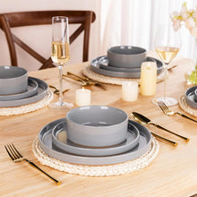 Load image into Gallery viewer, AmorArc Ceramic Dinnerware Set for 4 | Speckled Stoneware Plates and Bowls with unglazed terracotta | Scratch Resistant, Dishwasher &amp; Microwave Safe ,Service for 4 Dishes Set(12pcs),Gray
