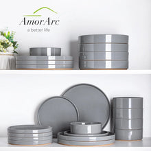 Load image into Gallery viewer, AmorArc Ceramic Dinnerware Set for 4 | Speckled Stoneware Plates and Bowls with unglazed terracotta | Scratch Resistant, Dishwasher &amp; Microwave Safe ,Service for 4 Dishes Set(12pcs),Gray
