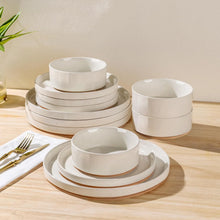 Load image into Gallery viewer, AmorArc Ceramic Dinnerware Set for 4 | Speckled Stoneware Plates and Bowls with unglazed terracotta | Scratch Resistant, Dishwasher &amp; Microwave Safe ,Service for 4 Dishes Set(12pcs),Beige
