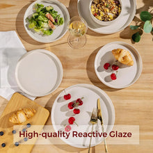 Load image into Gallery viewer, AmorArc Ceramic Dinnerware Set for 4 | Speckled Stoneware Plates and Bowls with unglazed terracotta | Scratch Resistant, Dishwasher &amp; Microwave Safe ,Service for 4 Dishes Set(12pcs),Beige
