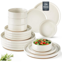 Load image into Gallery viewer, AmorArc Ceramic Dinnerware Set for 8 | Speckled Stoneware Plates and Bowls with unglazed terracotta | Scratch Resistant, Dishwasher &amp; Microwave Safe ,Service for 8 Dishes Set(24pcs),Beige
