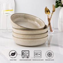 Load image into Gallery viewer, AmorArc 8.75'' Large Ceramic Pasta Bowls, 38oz Stoneware Pasta Serving Bowls Set of 4 for Kitchen, Wide Bowls for Fruit,Pasta,Salad,Oatmeal,Meal, Microwave Safe, Reactive Glaze-Cappuccino
