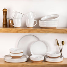Load image into Gallery viewer, AmorArc 8.75'' Large Ceramic Pasta Bowls, 36oz Handpainted Stoneware Bowls Set of 4, Microwave&amp;Dishwasher Safe Bowls with Rustic Terracotta Underside for Pasta Salad, White
