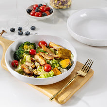 Load image into Gallery viewer, AmorArc 8.75'' Large Ceramic Pasta Bowls, 36oz Handpainted Stoneware Bowls Set of 4, Microwave&amp;Dishwasher Safe Bowls with Rustic Terracotta Underside for Pasta Salad, White
