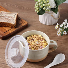 Load image into Gallery viewer, AmorArc Ceramic Soup Mugs with Handles and Lids,24 OZ Soup Cups Set of 2 with Terracotta Underside,Mug Bowls with Spoon for Soup/Cereal/Salad/Noodles/Ramen/Microware &amp;Dishwasher Safe-Grey&amp;Beige
