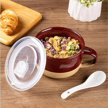 Load image into Gallery viewer, AmorArc Ceramic Soup Mugs with Handles and Lids,24 OZ Soup Cups Set of 2 with Terracotta Underside,Mug Bowls with Spoon for Soup/Cereal/Salad/Noodles/Ramen/Microware &amp;Dishwasher Safe-Blue&amp;Red
