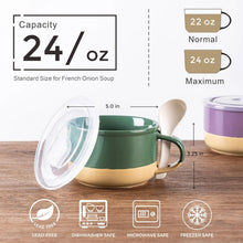 Load image into Gallery viewer, AmorArc Ceramic Soup Mugs with Handles and Lids,24 OZ Soup Cups Set of 4 with Terracotta Underside,Mug Bowls with Spoon for Soup/Cereal/Salad/Noodles/Ramen/Microware &amp;Dishwasher Safe-Multicolor-2
