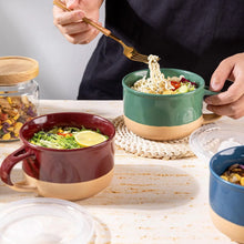 Load image into Gallery viewer, AmorArc Ceramic Soup Mugs with Handles and Lids,24 OZ Soup Cups Set of 4 with Terracotta Underside,Mug Bowls with Spoon for Soup/Cereal/Salad/Noodles/Ramen/Microware &amp;Dishwasher Safe-Multicolor-2
