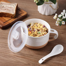 Load image into Gallery viewer, AmorArc Ceramic Soup Mugs with Handles and Lids,24 OZ Soup Cups Set of 2 with Terracotta Underside,Mug Bowls with Spoon for Soup/Cereal/Salad/Noodles/Ramen/Microware &amp;Dishwasher Safe-White &amp;Peach
