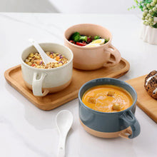 Load image into Gallery viewer, AmorArc Ceramic Soup Mugs with Handles and Lids,24 OZ Soup Cups Set of 2 with Terracotta Underside,Mug Bowls with Spoon for Soup/Cereal/Salad/Noodles/Ramen/Microware &amp;Dishwasher Safe-White &amp;Peach
