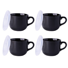 Load image into Gallery viewer, AmorArc Ceramic Soup Mugs with Lid, 24 oz Soup Cups with Hanlde for Coffee,Cereal,Salad,Noodles,Tea,Soup Bowls Cups,Microwave &amp;Dishwasher Safe, Set of 4, Black with Vented lid
