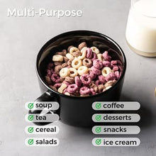 Load image into Gallery viewer, AmorArc Ceramic Soup Mugs with Lid, 24 oz Soup Cups with Hanlde for Coffee,Cereal,Salad,Noodles,Tea,Soup Bowls Cups,Microwave &amp;Dishwasher Safe, Set of 4, Black with Vented lid

