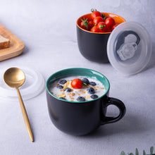 Load image into Gallery viewer, AmorArc Ceramic Soup Mugs with Lid, 24 oz Soup Cups with Hanlde for Coffee,Cereal,Salad,Noodles,Tea,Soup Bowls Cups,Microwave &amp;Dishwasher Safe, Set of 4, Blue with Vented lid
