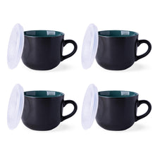 Load image into Gallery viewer, AmorArc Ceramic Soup Mugs with Lid, 24 oz Soup Cups with Hanlde for Coffee,Cereal,Salad,Noodles,Tea,Soup Bowls Cups,Microwave &amp;Dishwasher Safe, Set of 4, Green with Vented lid
