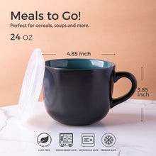 Load image into Gallery viewer, AmorArc Ceramic Soup Mugs with Lid, 24 oz Soup Cups with Hanlde for Coffee,Cereal,Salad,Noodles,Tea,Soup Bowls Cups,Microwave &amp;Dishwasher Safe, Set of 4, Green with Vented lid
