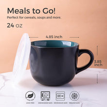 Load image into Gallery viewer, AmorArc Ceramic Soup Mugs with Lid, 24 oz Soup Cups with Hanlde for Coffee,Cereal,Salad,Noodles,Tea,Soup Bowls Cups,Microwave &amp;Dishwasher Safe, Set of 4, Multi-color with Vented lid
