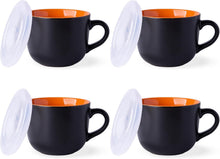 Load image into Gallery viewer, AmorArc Ceramic Soup Mugs with Lid, 24 oz Soup Cups with Hanlde for Coffee,Cereal,Salad,Noodles,Tea,Soup Bowls Cups,Microwave &amp;Dishwasher Safe, Set of 4, Orange with Vented lid
