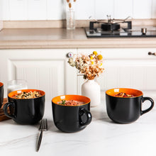 Load image into Gallery viewer, AmorArc Ceramic Soup Mugs with Lid, 24 oz Soup Cups with Hanlde for Coffee,Cereal,Salad,Noodles,Tea,Soup Bowls Cups,Microwave &amp;Dishwasher Safe, Set of 4, Orange with Vented lid
