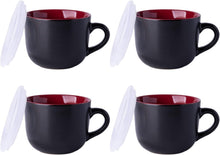 Load image into Gallery viewer, AmorArc Ceramic Soup Mugs with Lid, 24 oz Soup Cups with Hanlde for Coffee,Cereal,Salad,Noodles,Tea,Soup Bowls Cups,Microwave &amp;Dishwasher Safe, Set of 4, Red with Vented lid
