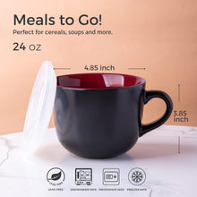 Load image into Gallery viewer, AmorArc Ceramic Soup Mugs with Lid, 24 oz Soup Cups with Hanlde for Coffee,Cereal,Salad,Noodles,Tea,Soup Bowls Cups,Microwave &amp;Dishwasher Safe, Set of 4, Red with Vented lid
