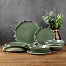Load image into Gallery viewer, AmorArc Ceramic Plates Set of 6, 8.5 Inch Handmade Reactive Glaze Stoneware Plates set for Dessert, Salad, Appetizer, Dinner, Microwave &amp; Dishwasher Safe, Scratch Resistant-Gade Green
