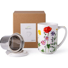 Load image into Gallery viewer, AmorArc Porcelain Tea Mug with Infuser and Lids, 18 Oz Cup Strainer Bag Holder for Loose Leaf Tea, Steeping Coffee Well-wrapped Box House-warming Wedding Birthday Gift, RedPurple
