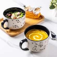 Load image into Gallery viewer, AmorArc 32 Ounces Ceramic Soup Mugs with Lids and Handle, Stoneware Bowls Cup Set of 2 for Soup, Stew, Noodle, Beautiful Mug Bowls With Lovely Dog,Cat Patterns, Microwave&amp;Dishwasher Safe, Black
