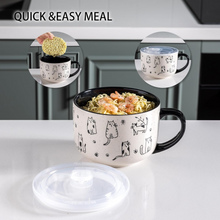 Load image into Gallery viewer, AmorArc 32 Ounces Ceramic Soup Mugs with Lids and Handle, Stoneware Bowls Cup Set of 2 for Soup, Stew, Noodle, Beautiful Mug Bowls With Lovely Dog,Cat Patterns, Microwave&amp;Dishwasher Safe, Black
