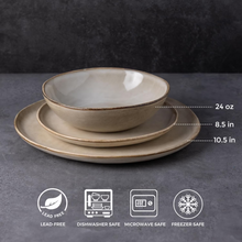 Load image into Gallery viewer, AmorArc Ceramic Dinnerware Sets,Handmade Reactive Glaze Stoneware Plates and Bowls Sets,Highly Scratch Resistant | Dishwasher &amp; Microwave Safe Dishes Set,Service for 12 (36pc)
