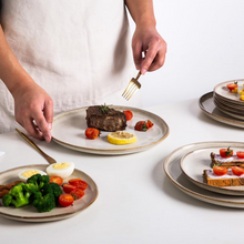Load image into Gallery viewer, AmorArc Ceramic Dinner Plates Set of 6, 10.5 inch Handmade Reactive Glaze Stoneware Plates, Rustic Shape Dinnerware Dish Set for Kitchen, Microwave &amp; Dishwasher Safe, Scratch Resistant-Cappuccino
