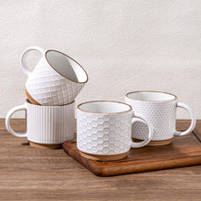 Load image into Gallery viewer, AmorArc 12OZ Stackable Coffee Mugs, Ceramic Coffee Cups with Texture Patterns for Man,Woman,Dad,Mom, Modern Coffee Mugs Set of 4 for Latte/Cappuccino/Cocoa. Dishwasher&amp;Microwave Safe, Off White

