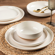 Load image into Gallery viewer, AmorArc Ceramic Dinnerware Sets for 4, 12 Pieces Handpainted Plates and Bowls Set with Rustic Terracotta Underside, Scratch Resistant Stoneware Dishes Set, Dishwasher &amp; Microwave Safe,Light Beige
