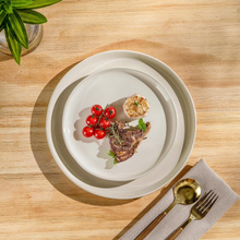 Load image into Gallery viewer, AmorArc Ceramic Dinnerware Sets for 4, 12 Pieces Handpainted Plates and Bowls Set with Rustic Terracotta Underside, Scratch Resistant Stoneware Dishes Set, Dishwasher &amp; Microwave Safe,Light Beige
