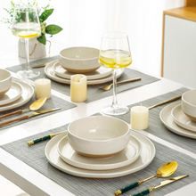 Load image into Gallery viewer, AmorArc Ceramic Dinnerware Sets for 4, 12 Pieces Handpainted Plates and Bowls Set with Rustic Terracotta Underside, Scratch Resistant Stoneware Dishes Set, Dishwasher &amp; Microwave Safe,Light Beige
