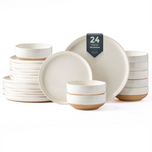 Load image into Gallery viewer, AmorArc Ceramic Dinnerware Sets for 8, 24 Pieces Handpainted Plates and Bowls Set with Rustic Terracotta Underside, Scratch Resistant Stoneware Dishes Set, Dishwasher &amp; Microwave Safe,Light Beige
