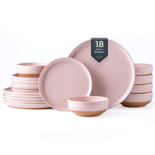Load image into Gallery viewer, AmorArc Ceramic Dinnerware Sets for 6, 18 Pieces Handpainted Plates and Bowls Set with Rustic Terracotta Underside, Scratch Resistant Stoneware Dishes Set, Dishwasher &amp; Microwave Safe, Cloud Pink
