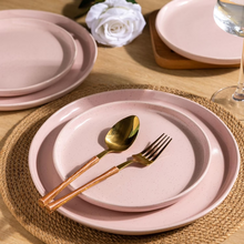 Load image into Gallery viewer, AmorArc Ceramic Dinnerware Sets for 4, 12 Pieces Handpainted Plates and Bowls Set with Rustic Terracotta Underside, Scratch Resistant Stoneware Dishes Set, Dishwasher &amp; Microwave Safe, Cloud Pink
